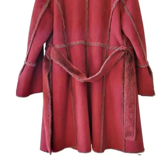EM Studio London Suede Faux Fur Penny Lane Long Sleeve Belted Fall Winter Coat. - Picture 13 of 15